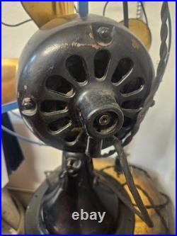 Antique Colonial Peerless 12 Table Fan Brass Blades BLUE CAGE Adjustable Speed