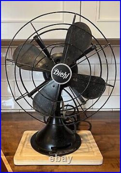 Antique DIEHL Electric Fan 12 Vintage 3 Speed OSCILLATING CAT J12012-3 ASIS