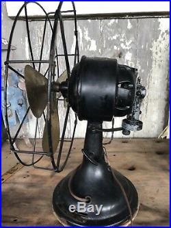 Antique Diehl Oscillating 3 Speed Fan Working Stunning Brass Blades Steampunk