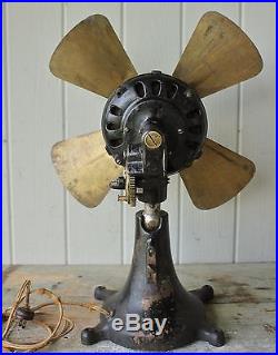 Antique ECK Hurricane Oscillating Alternating Current Electric Fan Works No Cage