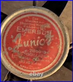 Antique EMERSON JUNIOR OSCILLATING 16.5 ELECTRIC FAN Red Badge CLOVERLEAF BASE