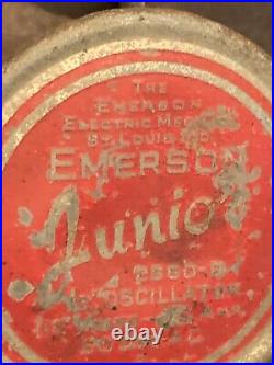 Antique EMERSON JUNIOR OSCILLATING 16.5 ELECTRIC FAN Red Badge CLOVERLEAF BASE