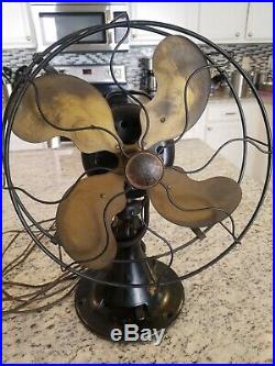 Antique EMERSON Oscillating Fan 12 Brass 3 Speed RUNS Parts Restore Pls Read