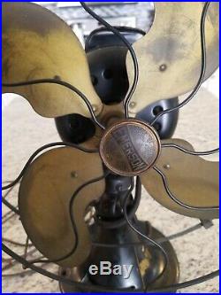Antique EMERSON Oscillating Fan 12 Brass 3 Speed RUNS Parts Restore Pls Read