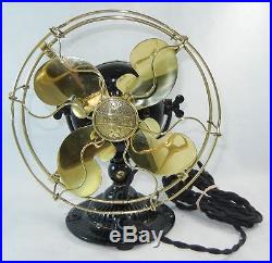 Antique EMERSON Restored 8 Pedestal Fan Brass Cage Black Body Model 11644 1910