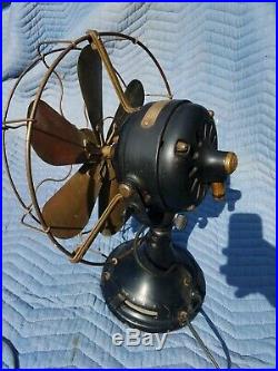 Antique Early 1902 Era General Electric GE Brass 6 Blade Fan Model 752253. WORKS