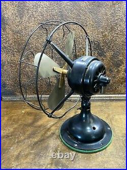 Antique Early Robbins Myers R&M Electric FAN w Brass Blades Desk / Table