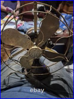 Antique Electric 1901 12 GE Desk Fan Brass Cage Blade
