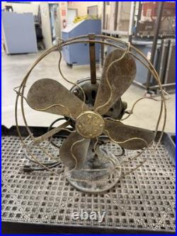 Antique Electric 1901 12 GE Desk Fan Brass Cage Blade