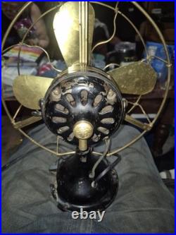 Antique Electric 1901 12 GE Desk Fan Brass Cage Blade
