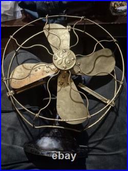 Antique Electric 1901 12 GE Desk Fan Brass Cage Blade