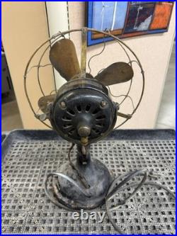 Antique Electric 1901 12 GE Desk Fan Brass Cage Blade