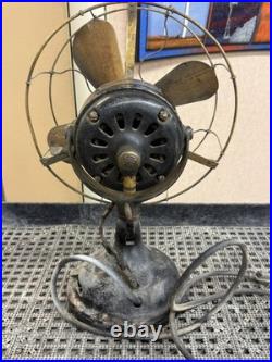 Antique Electric 1901 12 GE Desk Fan Brass Cage Blade