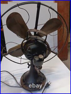 Antique Electric 1916 GE 12 2 star Oscillating Fan Brass Cage Blade