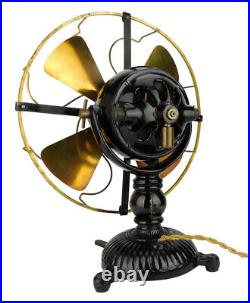 Antique Electric Circa 1906 12 Diehl Ornate Base Desk Fan Brass Cage Blade