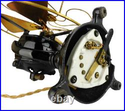 Antique Electric Circa 1906 12 Diehl Ornate Base Desk Fan Brass Cage Blade