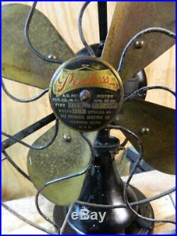 Antique Electric Fan Brass Blade Peerless Vintage Old Great Original Works Fine