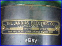 Antique Electric Fan Jandus Brass Blade & Guard with brass motor housing and base