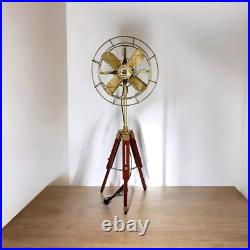 Antique Electric Pedestal Floor Fan Vintage Style With Wooden Tripod Stand Decor Antique Electric Pedestal Floor Fan Vintage Style With Wooden Tripod Stand Decor