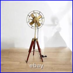 Antique Electric Pedestal Floor Fan Vintage Style With Wooden Tripod Stand Decor Antique Electric Pedestal Floor Fan Vintage Style With Wooden Tripod Stand Decor