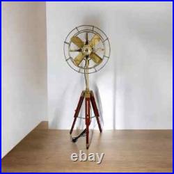 Antique Electric Pedestal Floor Fan Vintage Style With Wooden Tripod Stand Decor Antique Electric Pedestal Floor Fan Vintage Style With Wooden Tripod Stand Decor