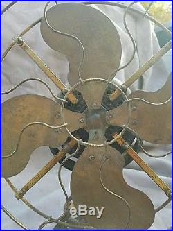 Antique Emerson 1510 Brass Blade + Cage Fan with Pie Crust Base for Restoration