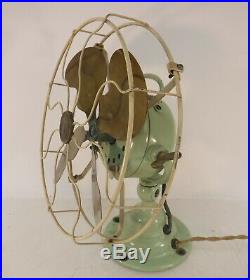 Antique Emerson 19646 Very Rare Green Brass Blade Fan Metal Cage Circa 1914 Air