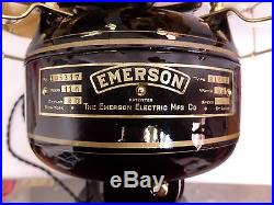 Antique Emerson 6 blade brass fan 21666 detent lever oscillator vintage 1914