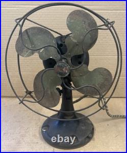 Antique Emerson 9 Oscillating Desk Fan 4 Blades With Cast Iron Base Works