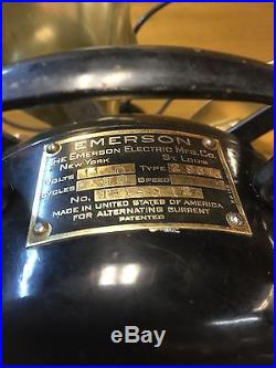 Antique Emerson Brass Blade Fan 29646 Circa 1922 Three Speed Oscillator NICE