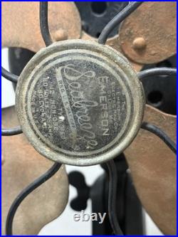 Antique Emerson Electric Brass Blade 12 Metal Fan Made In USA NEEDS Rewired