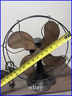 Antique Emerson Electric Brass Blade 12 Metal Fan Made In USA NEEDS Rewired