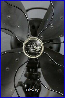 Antique Emerson Fan Industrial Black Oscillating 16 metal blades Vintage large