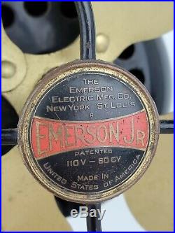 Antique Emerson Jr. Parker Brass Blade Non Oscillating One Speed 9 Desk Fan