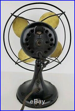 Antique Emerson Jr. Parker Brass Blade Non Oscillating One Speed 9 Desk Fan