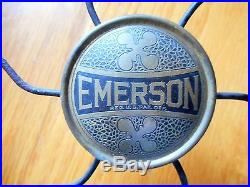 Antique Emerson Model 29645 3-Speed Oscillating Electric Fan Brass Blades 1920's