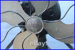 Antique Emerson Type 27646 Electric Fan 13 Art Deco 4 Blade Brass 60 Cycles