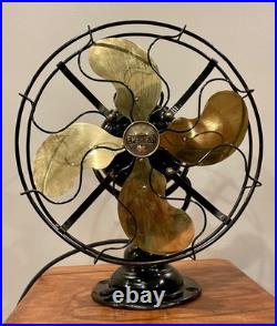 Antique Emerson step-base stationary fan 19646 brass blades & steel cage (1)