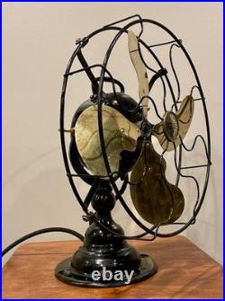 Antique Emerson step-base stationary fan 19646 brass blades & steel cage (1)