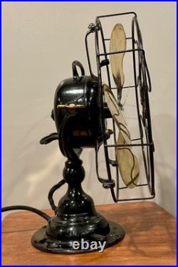 Antique Emerson step-base stationary fan 19646 brass blades & steel cage (1)