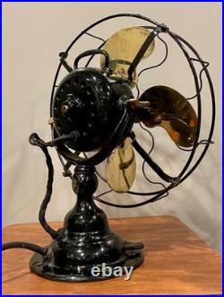 Antique Emerson step-base stationary fan 19646 brass blades & steel cage (1)