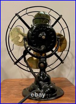 Antique Emerson step-base stationary fan 19646 brass blades & steel cage (1)