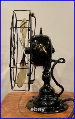 Antique Emerson step-base stationary fan 19646 brass blades & steel cage (1)