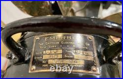 Antique Emerson step-base stationary fan 19646 brass blades & steel cage (1)