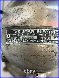 Antique Fitzgerald MFG Co. The Star Electric Fan style1200 Working Condition