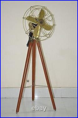 Antique Floor Fan Royal Navy Fan Brown with Wooden Tripod Stand gift