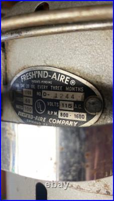 Antique Fresh'nd Air Circulator Fan. 3 Speed Pull Chain. Model 1700. Working