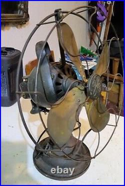 Antique GENERAL ELECTRIC Brass Oscillating Fan NP16652 Form AE2 Type AOU WORKS