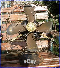 Antique GE 12 Brass Blade Fan Big Yoke Motor