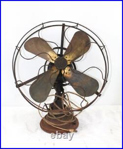 Antique GE 16 Brass 4 Blade 3 Speed Metal Fan- INOP